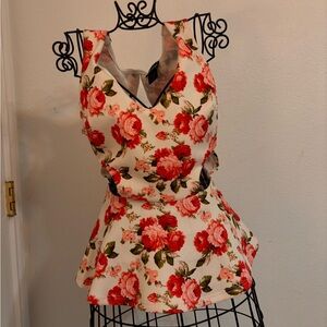 Wet Seal Red and White Floral Peplum Blouse